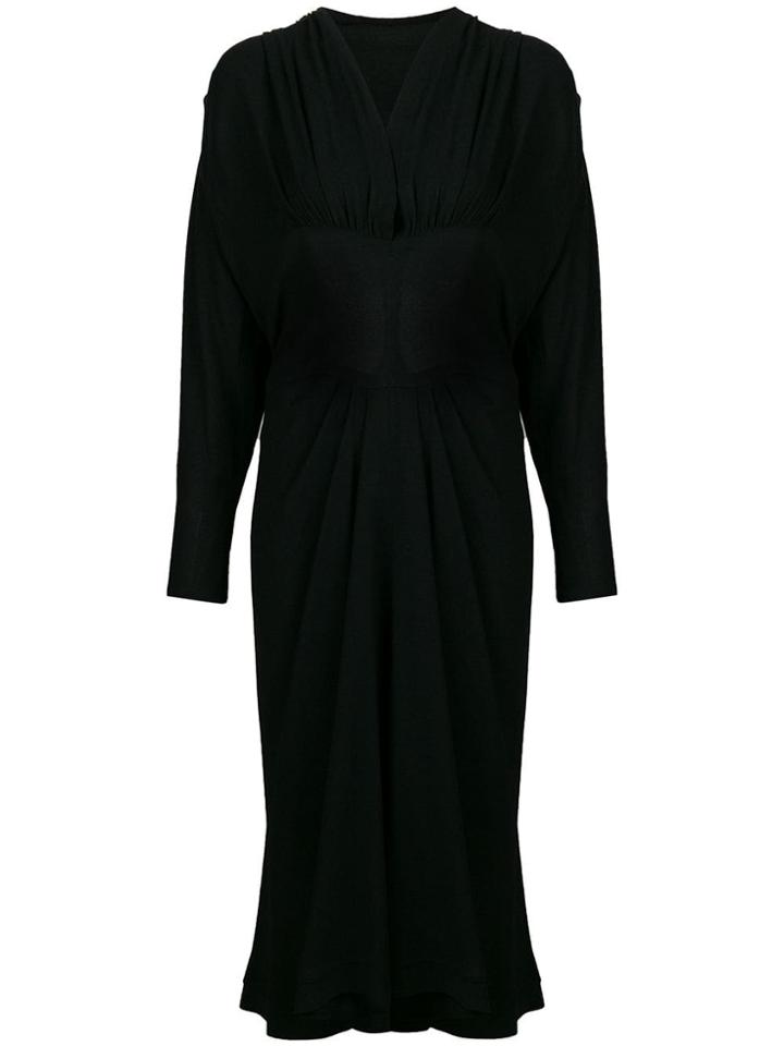 William Vintage V-neck Gathered Straight Dress - Black