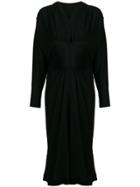 William Vintage V-neck Gathered Straight Dress - Black