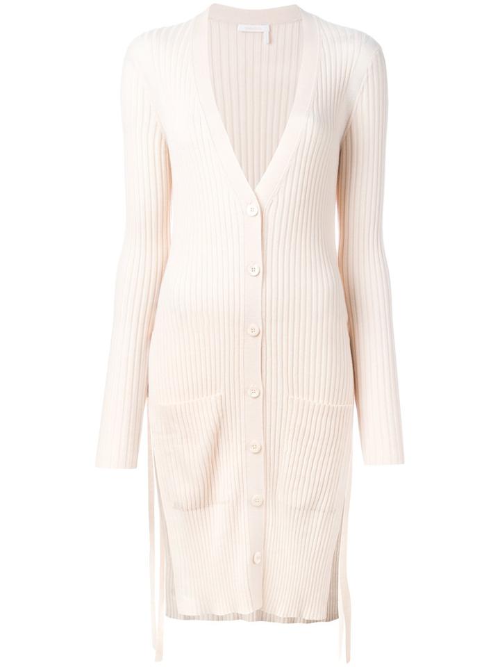 See By Chloé - Ribbed Mid Cardigan - Women - Wool - L, Nude/neutrals, Wool
