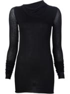 Rick Owens Lilies Semi Sheer Sleeve Asymmetric Roll Neck Knitted Top, Women's, Size: 44, Black, Cotton