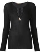 Roberto Cavalli Lace-up Ribbed Top