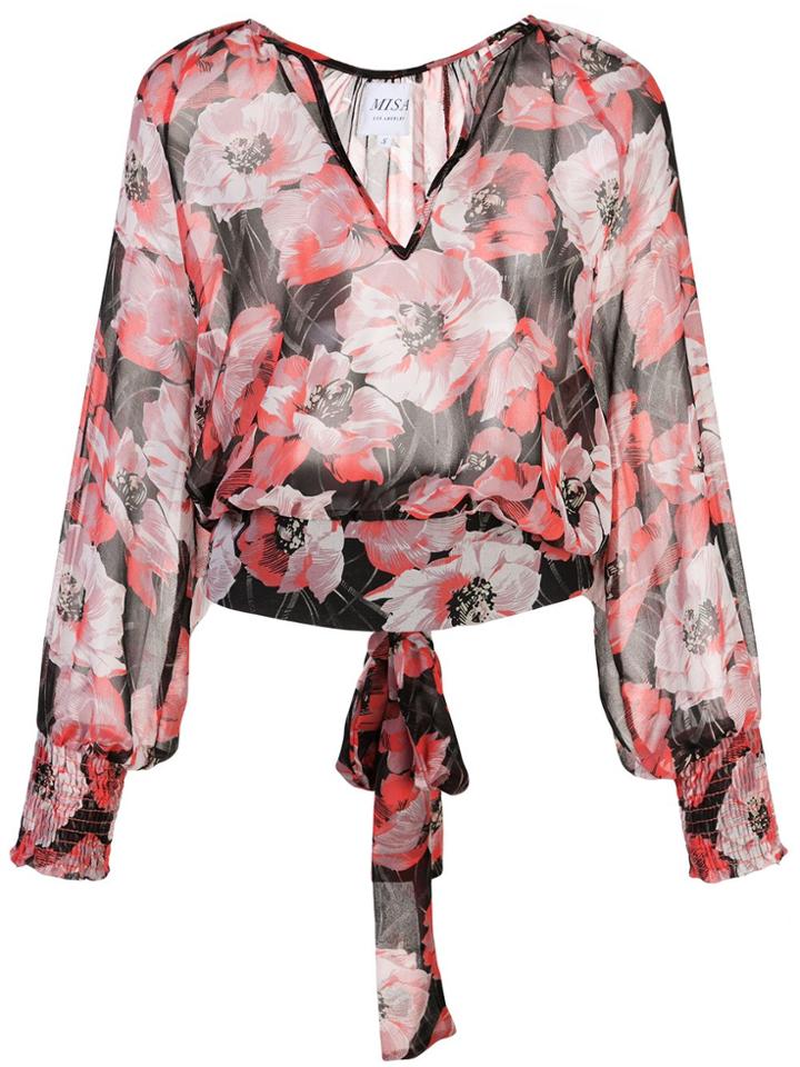 Misa Los Angeles Floral V-neck Blouse - Black