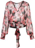 Misa Los Angeles Floral V-neck Blouse - Black