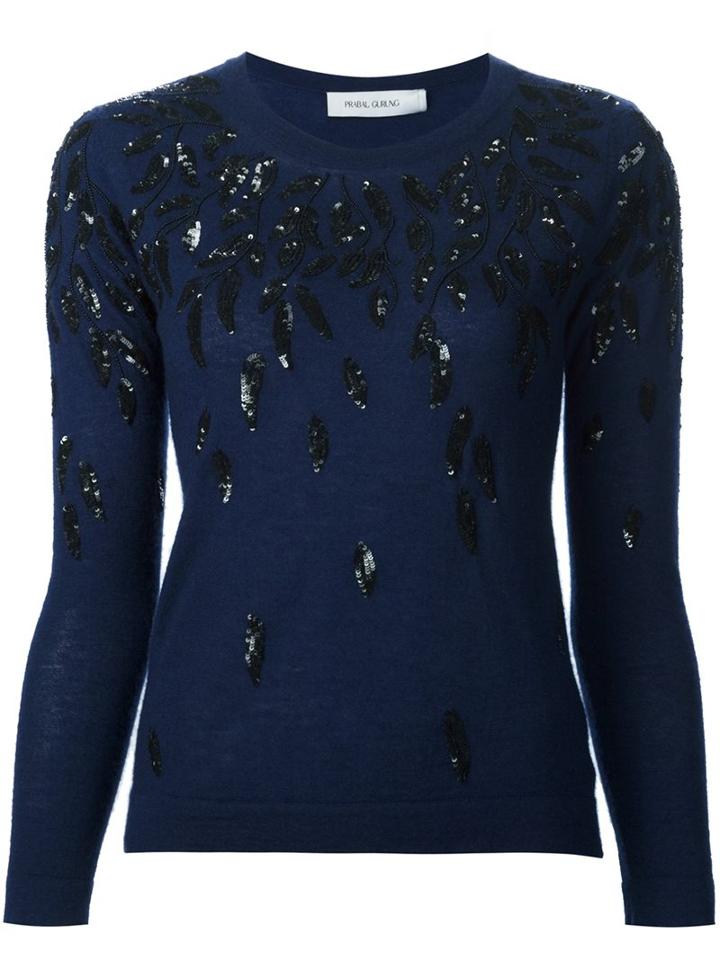 Prabal Gurung Sequin Embroidery Jumper, Women's, Size: Large, Blue, Cashmere