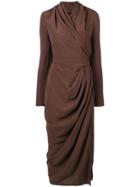 Rick Owens Wrap Midi Dress - Brown