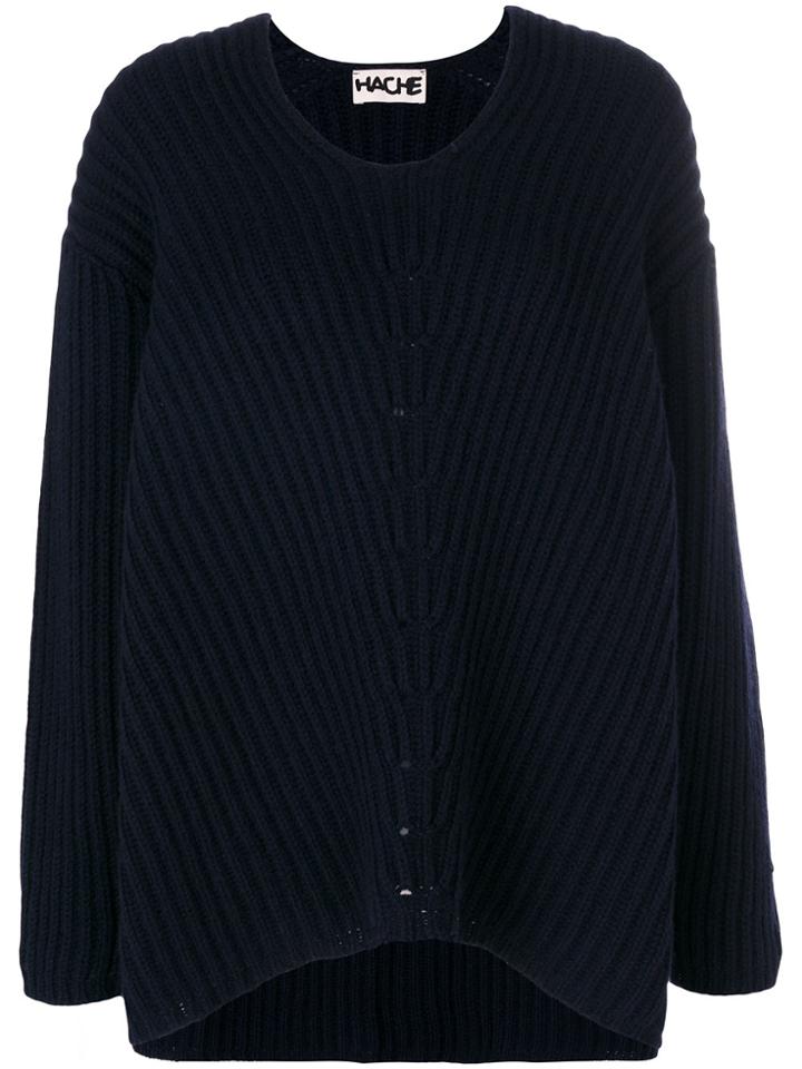 Hache U-neck Ribbed Sweater - Blue