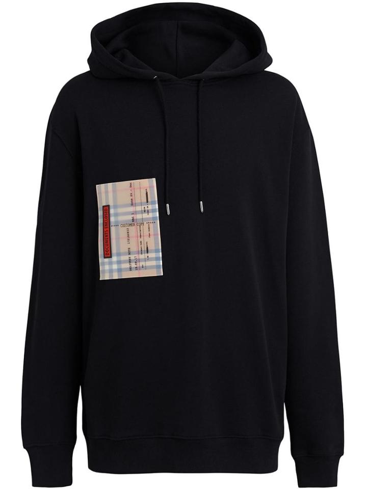Burberry Ticket Print Pocket Cotton Jersey Hoodie - Black
