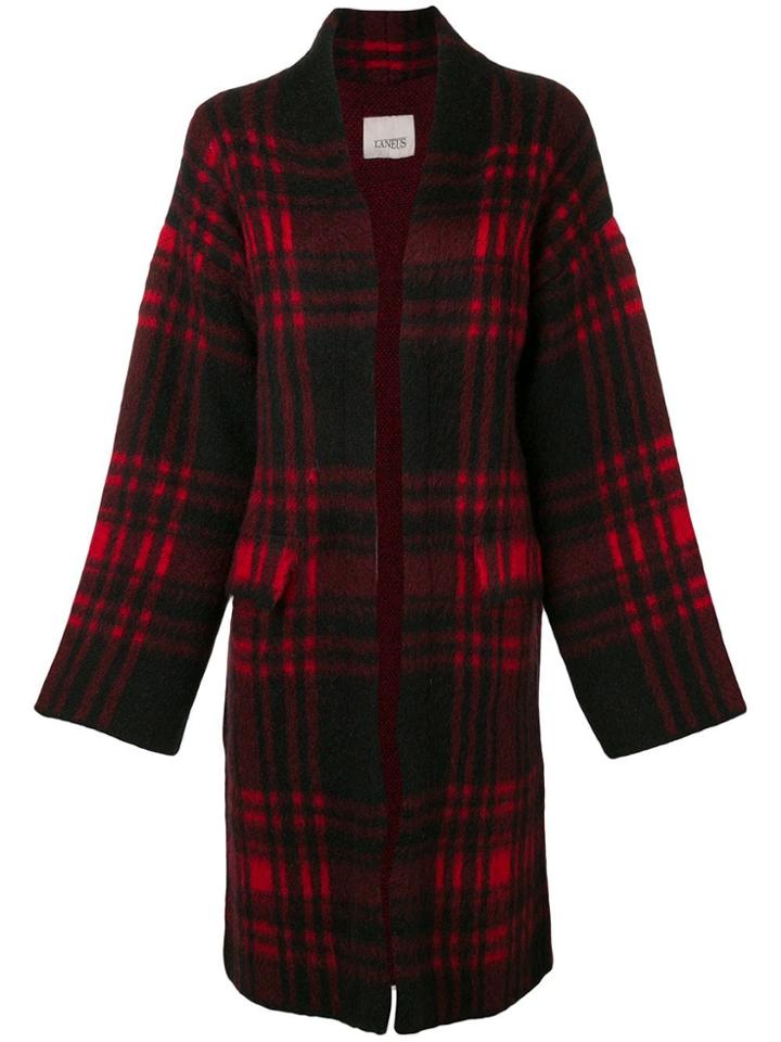 Laneus Checked Open Front Coat - Red