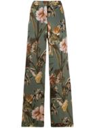 Off-white Floral Print Flared Trousers - Green