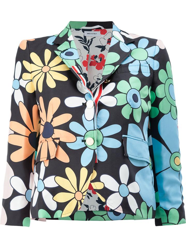 Thom Browne - Floral Print Blazer - Women - Silk - 40, Black, Silk