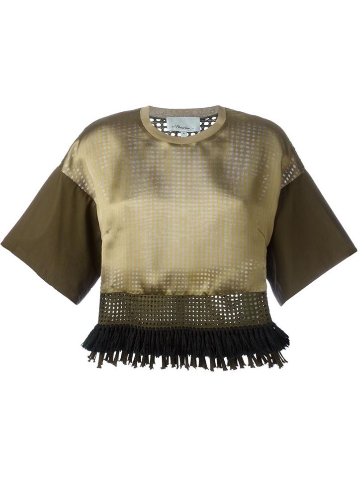 3.1 Phillip Lim Cropped Fringed Blouse, Women's, Size: 6, Brown, Silk/cotton/acrylic/viscose