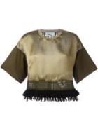 3.1 Phillip Lim Cropped Fringed Blouse, Women's, Size: 6, Brown, Silk/cotton/acrylic/viscose