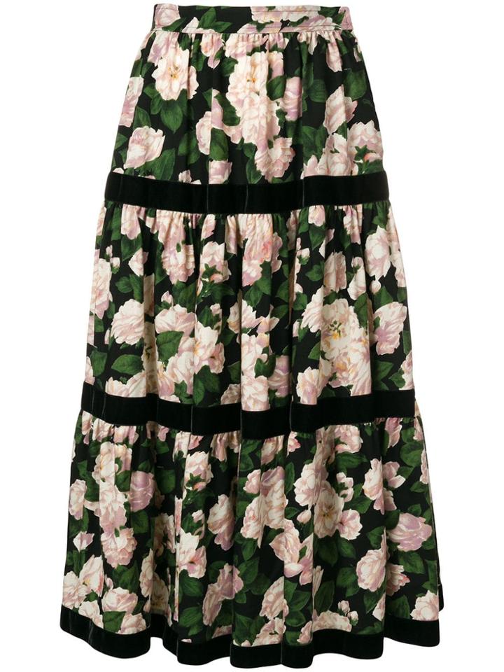 Yves Saint Laurent Vintage Floral Print Tiered Skirt - Black
