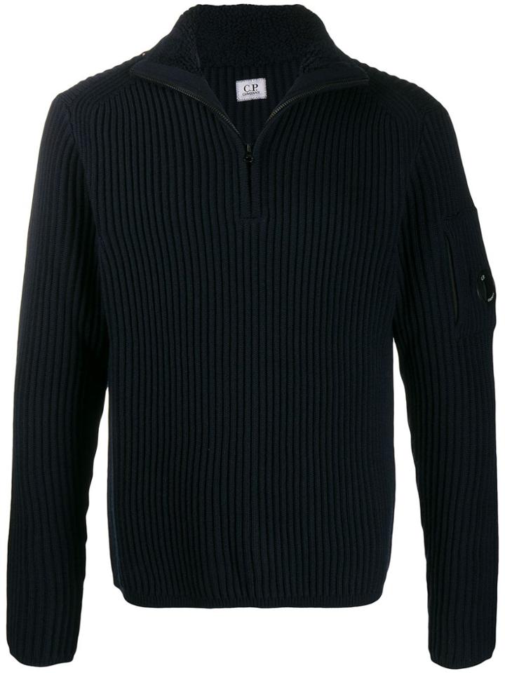 Cp Company Zip-up Lens-detail Jumper - Blue