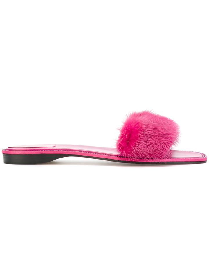 René Caovilla Fur Flip Flops - Pink & Purple