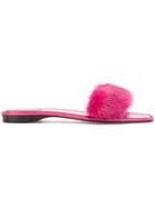 René Caovilla Fur Flip Flops - Pink & Purple