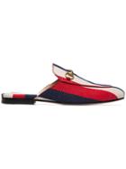 Gucci Blue, Red And White Princetown Stripe Linen Loafers