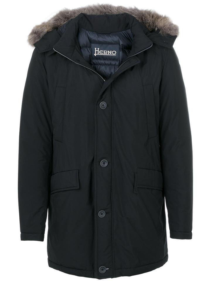 Herno Trimmed Hooded Coat - Blue