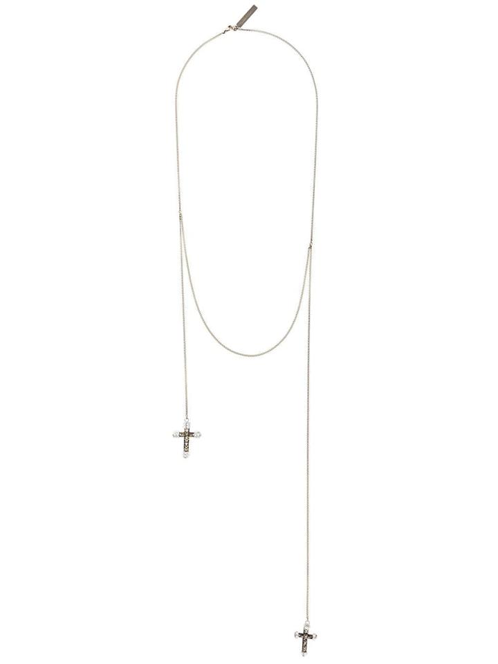 Givenchy Double Crucifix Pendant Necklace - Metallic