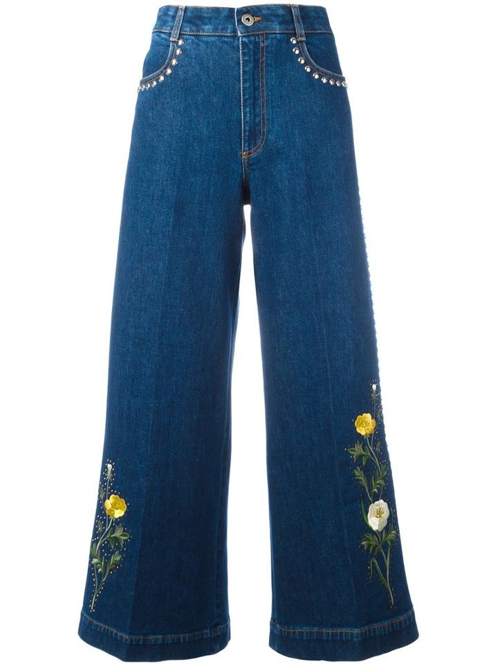 Stella Mccartney Floral Patch Flared Jeans, Women's, Size: 25, Blue, Cotton/spandex/elastane