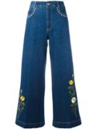 Stella Mccartney Floral Patch Flared Jeans, Women's, Size: 25, Blue, Cotton/spandex/elastane