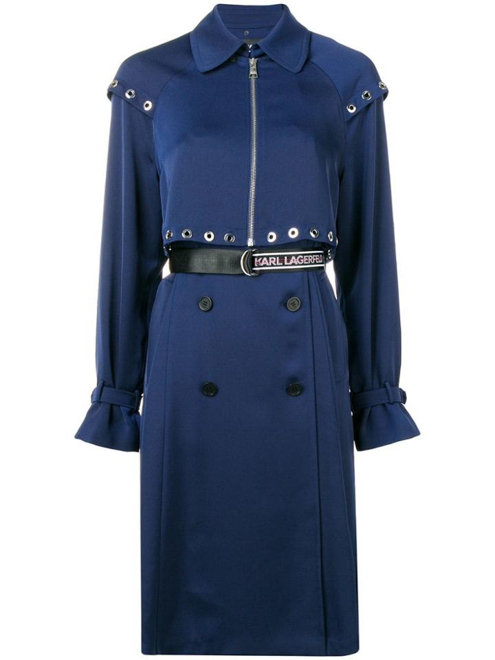 Karl Lagerfeld Transformer Pleated Trench Coat - Blue