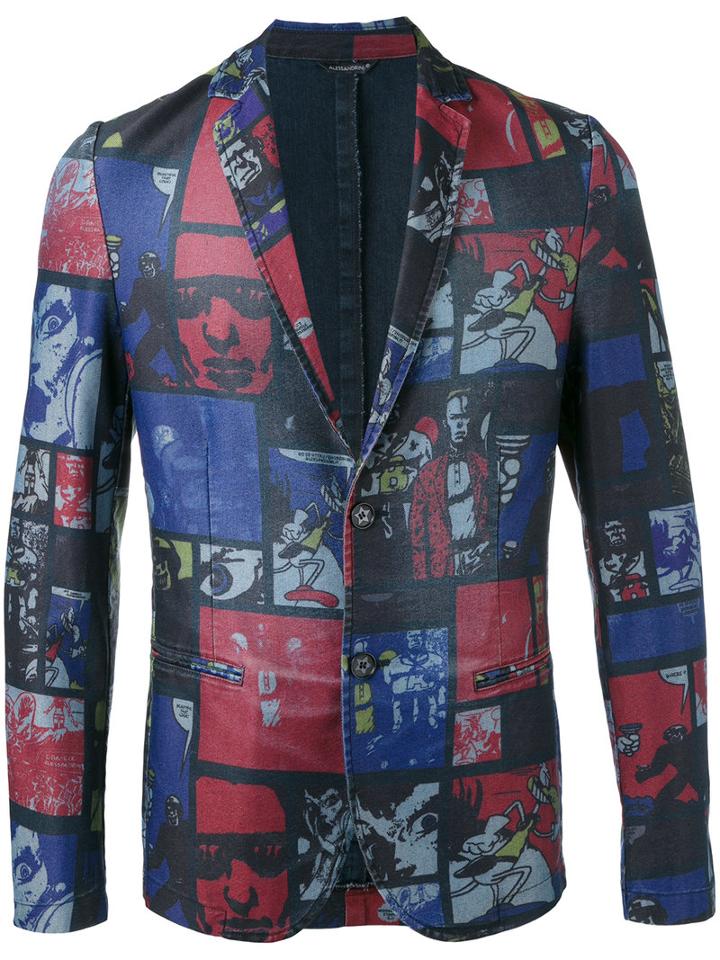 Daniele Alessandrini - Comic Strip Jacket - Men - Cotton/polyester/spandex/elastane - 50, Blue, Cotton/polyester/spandex/elastane