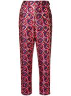 Osman Cropped Metallic-jacquard Trousers - Red