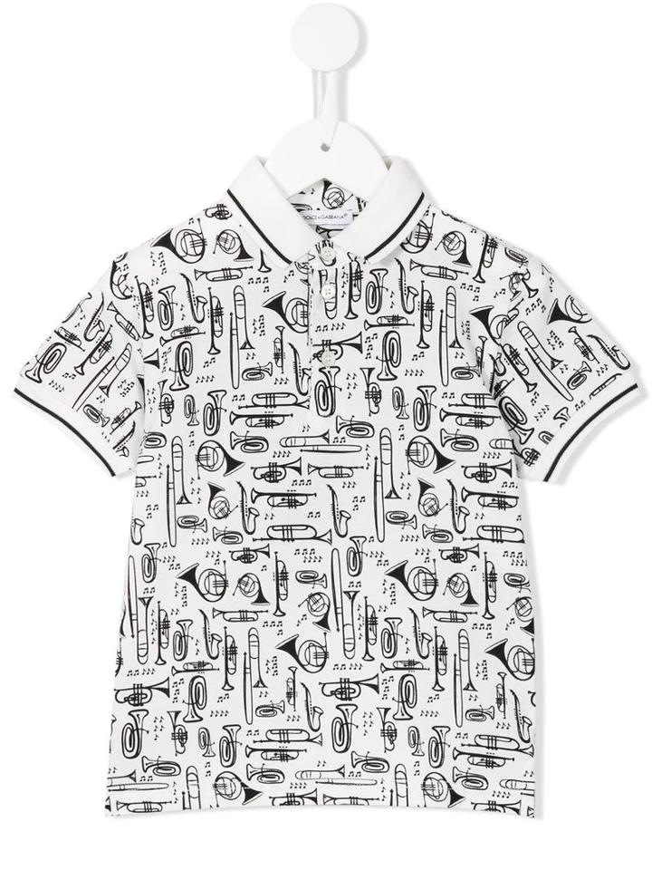 Dolce & Gabbana Kids - Musical Instrument Print Polo Shirt - Kids - Cotton - 36 Mth, White