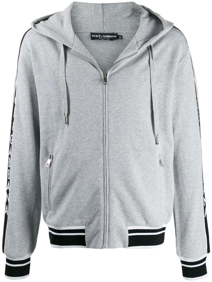 Dolce & Gabbana Piped Logo Sleeve Zip Hoodie - Grey