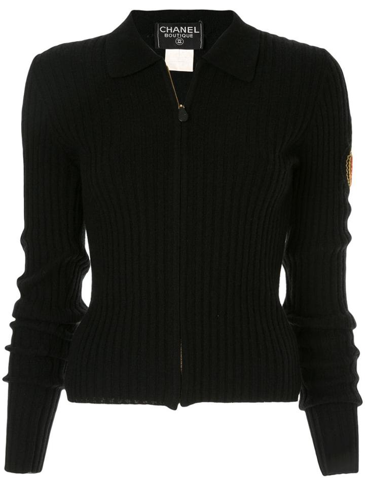 Chanel Pre-owned Zip-front Ribbed Knit Jumper - Black