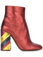 L'autre Chose Metallic Striped Heel Ankle Boots - Red