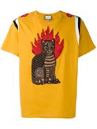 Gucci Flame Tabby Cat Motif T-shirt - Yellow & Orange