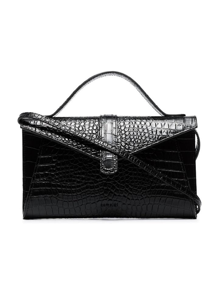 Complet Black Mika Mini Crocodile Embossed Leather Shoulder Bag