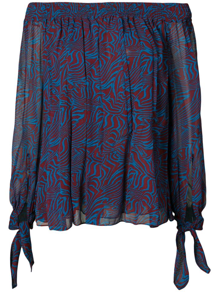 Derek Lam Printed Bardot Blouse - Blue