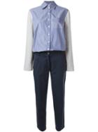 Erika Cavallini Striped Shirt Jumpsuit, Women's, Size: 40, Blue, Lyocell/cotton