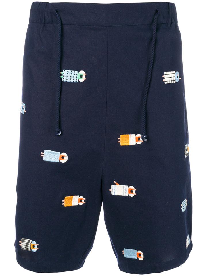 Henrik Vibskov Abstract Embroidered Pattern Shorts - Blue