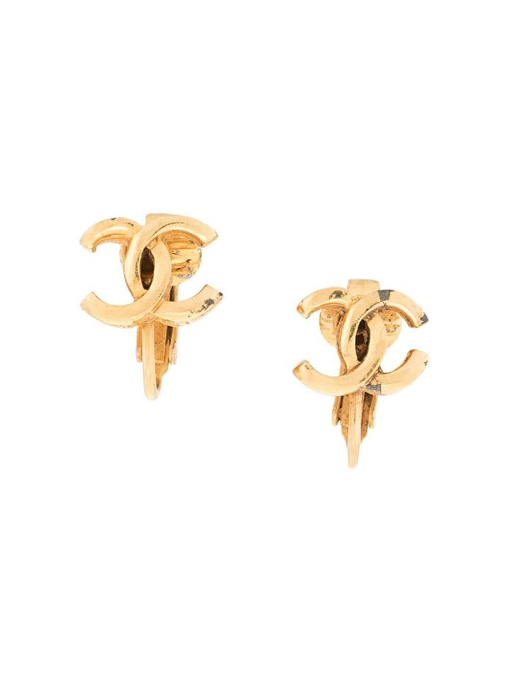 Chanel Vintage Mini Interlocking Cc Earrings - Metallic