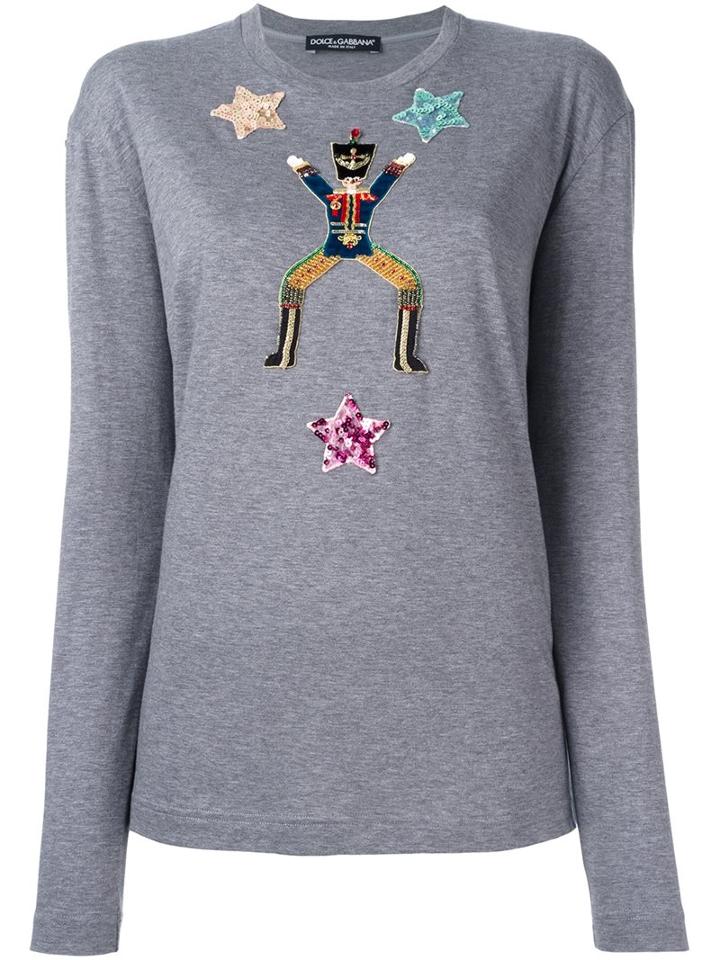 Dolce & Gabbana Toy Soldier Embellished Jumper, Women's, Size: 42, Grey, Silk/cotton