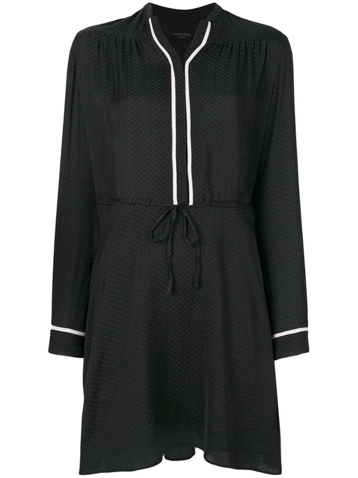 All Saints Polka Dot Print Tie Waist Dress - Black