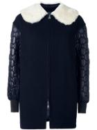 Tsumori Chisato Raccoon Fur Collar Coat, Women's, Size: 2, Blue, Nylon/polyester/raccoon Dog