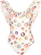 Agua By Agua Bendita Seashell Print One-piece - White