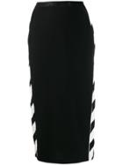 Off-white Diagonal Stripe Print Midi Skirt - Black