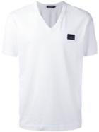 Dolce & Gabbana Chest Logo Plaque T-shirt, Men's, Size: 58, White, Cotton/zamac/calf Leather