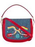 Olympia Le-tan Smoking Lips Embroidered 'carson' Shoulder Bag, Women's, Blue, Cotton/calf Leather/pvc/metal