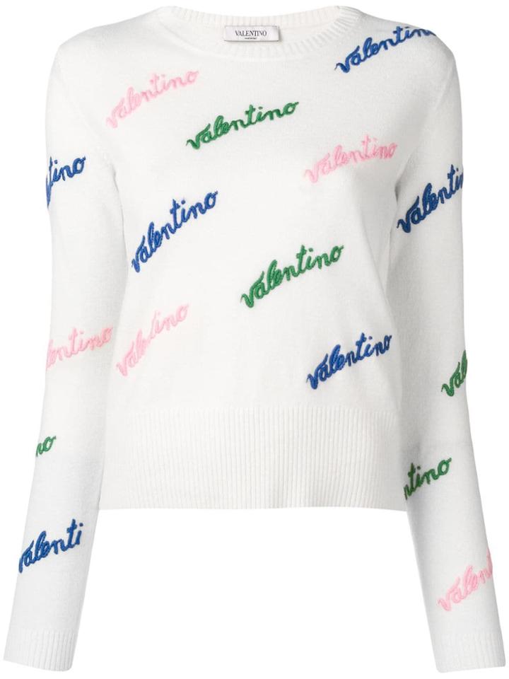 Valentino Embroidered Logo Ribbed Jumper - White