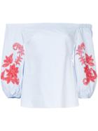 Tanya Taylor Embroidered Off The Shoulder Blouse - Blue