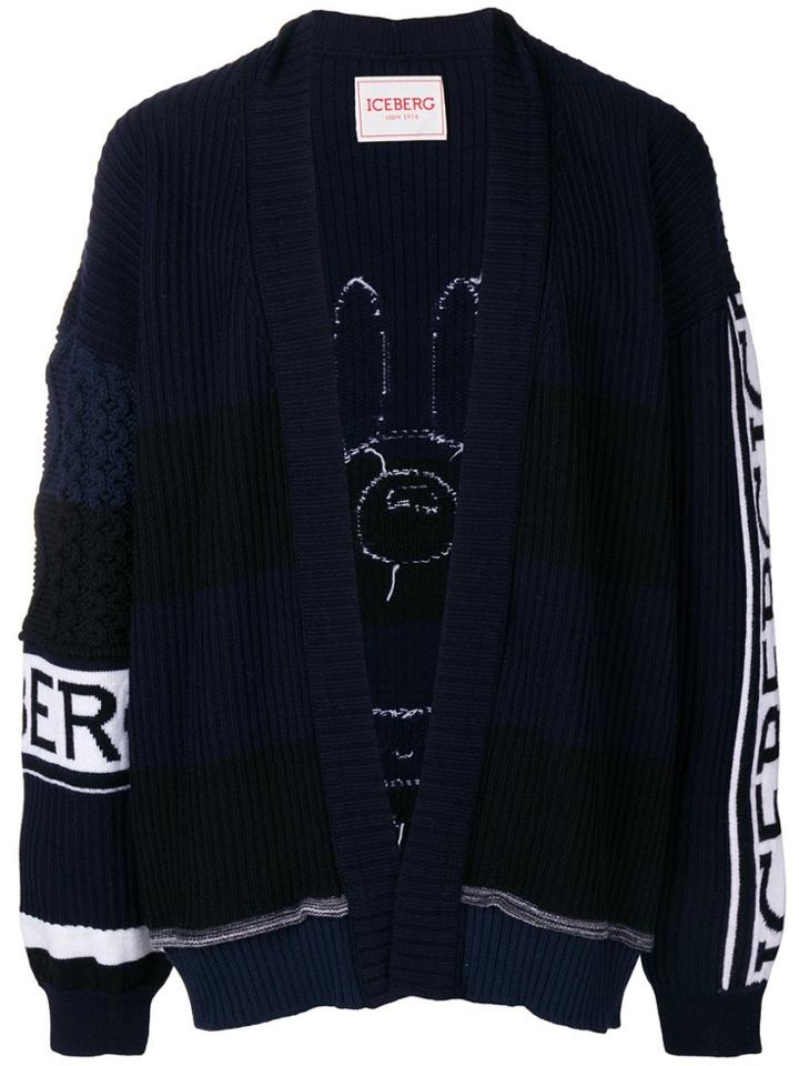 Iceberg Logo Ribbed Cardigan - Blue