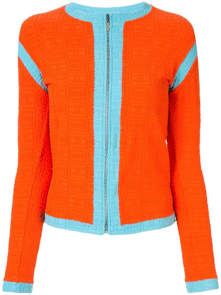 Chanel Pre-owned Textured Logo Pattern Zipped Jacket - Orange