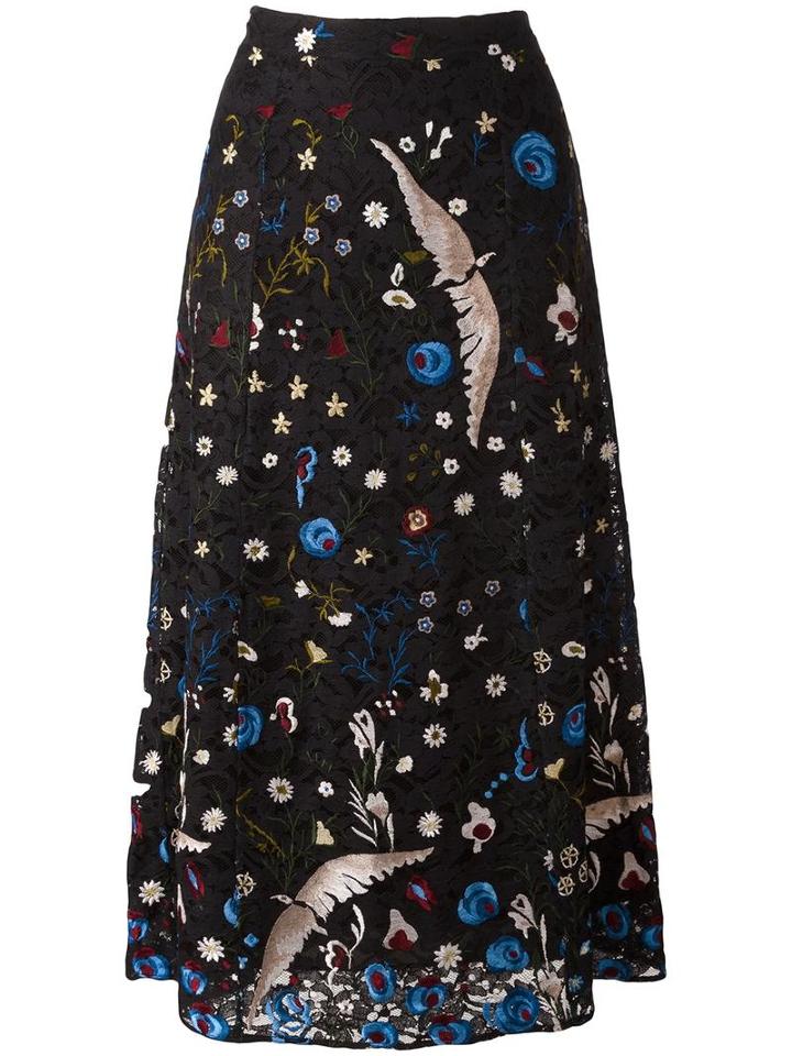 Alice+olivia 'kiera' Embroidered Skirt, Women's, Size: 4, Black, Silk/cotton/nylon/spandex/elastane